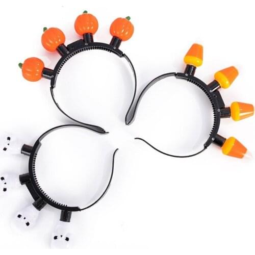 24pcs Pumpkin Skull Light Bulb Luminous LED Hair Band Light Up Head Band Halloween Headwear Women Headwear