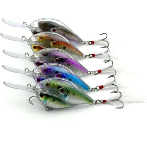 1pcs Group Fish Crankbait Fishing Lure Black Feather Hooks Bass Bait Pesca Fishing Wobbler Tackles 9.7cm 17.1g Hard Plastic Lure