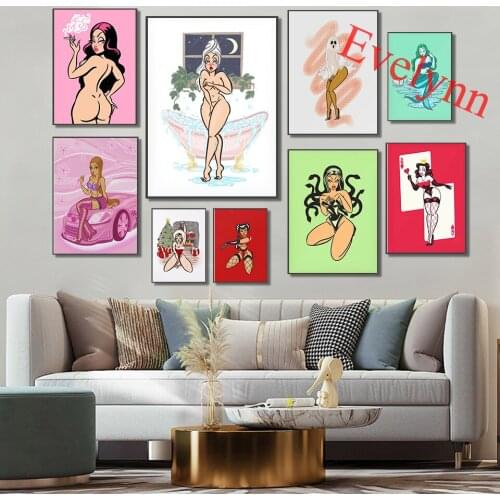 Sexy Bad Girl Pinup Aesthetic Hot Girl Y2k Mermaid Alice In Wonderland Queen Of Hearts Smoking Home Decor Canvas Wall Art Print