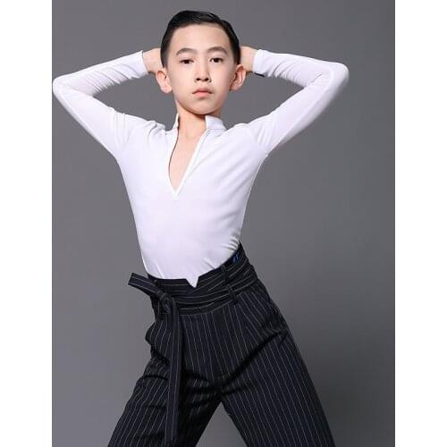 Ballroom Latin Dance Practice Clothes Boys Latin Dance Tops Black V-Neck Shirts Chacha Samba Tango Latin Dance top Costumes