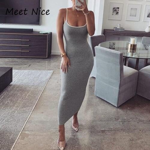 Sexy Ribbed Long Dress Bodycon Pencil Dresses Women Cotton Black White Midi Dresses Nightclub Celebrity Evening Party Dress