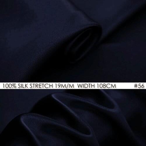 SILK STRETCH SATIN 19mm Width 42"-108cm Natural Silk Spandex Fabric for sewing Vestidos Wedding decoration-NO56 Dark Blue Fabric