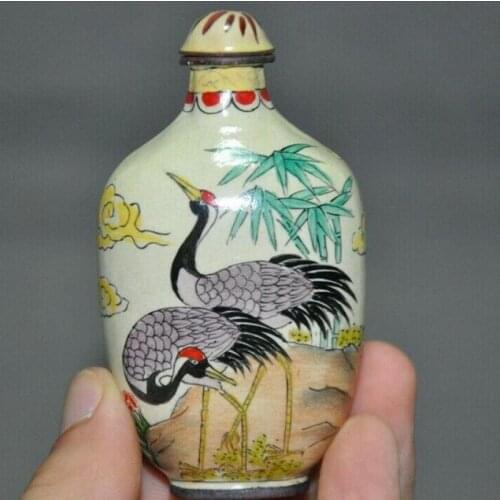 Collect Chinese bronze Cloisonne animal crane bird statue lucky snuff bottle