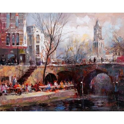 Contemporary art Landscape oil paintings City Utrecht Willem Haenraets Canvas hand painted High quality Wall pictures