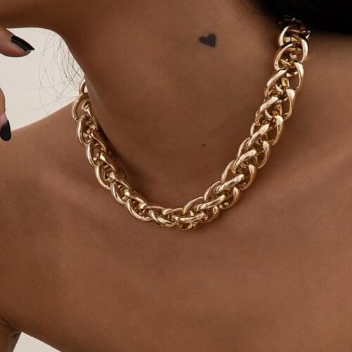 Nanny Vintage Weave Twisted Thick Chain Necklace Womens Cool Hip Hop Punk Jewelry Short Thick Aluminum Chain Necklace
