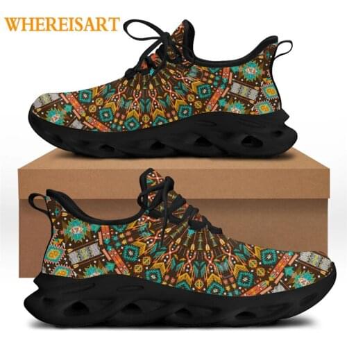 WHEREISART Mens Vintage Flatform Vulcanized Shoes African Ethnic Tribal Design Flex Control Sport Sneaker Lace-up Casual Shoes