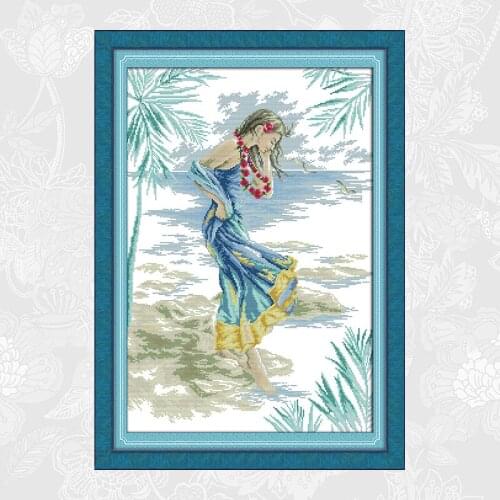 The Woman on the Beach Paintings Handwork Aida Canvas Beginner Embroidery Sets Cross-stitch Wholesale Needlework Home Decor