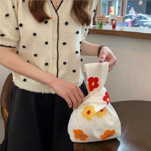 Female Handbags New Fashion Literary Tacking Wrist Bag Simple Coin Purse Casual Floral Print Cotton Mini Bags Сумка Женская