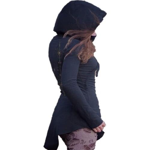 Medieval Cosplay Costume Women Viking Pirate Carnival Party Hooded Irregular Top Print Renaissance Retro Witch Ethnic Clothing