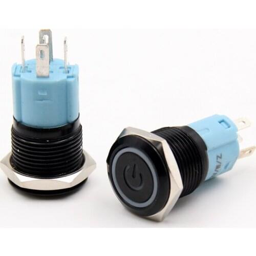 1pcs a key to start the black metal button switch with a sign hole 16mm self-reset ring LED light 3A/250V