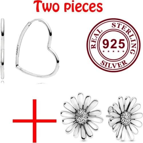 100% 925 Sterling Silver Pan fashion Daisy and heart line earrings are suitable for womens wedding gift fashion jewelry