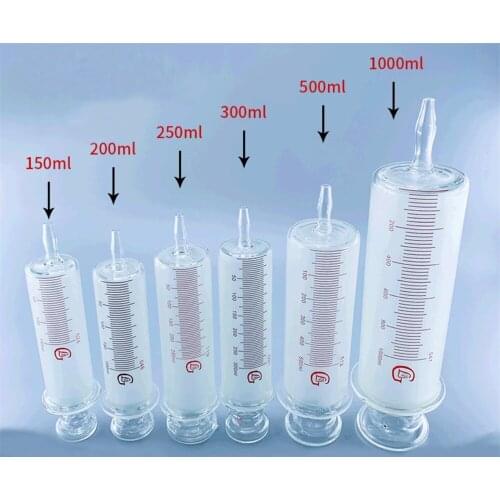 150ml/200ml/250ml/300ml/500ml/1000ml All Glass Syringes Large sausage device Glass sample extractor Glass Injector large caliber