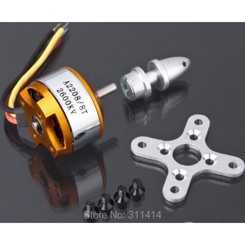 2pcs/lot New A2208 2600KV 8T Brushless Outrunner Motor W/ Mount For RC Aircraft Copter Airplane Quadrocopter Multicopter