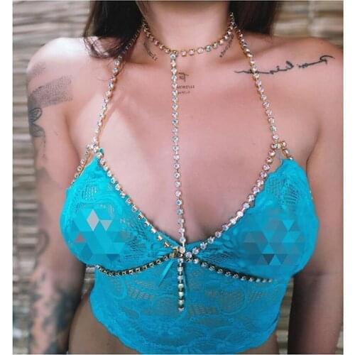 2020 Luxury Full Rhinestone Body Chain Harness Chest Chain Jewelry for Women Sexy Crystal Body Jewelry Bra Necklace Breast Chain