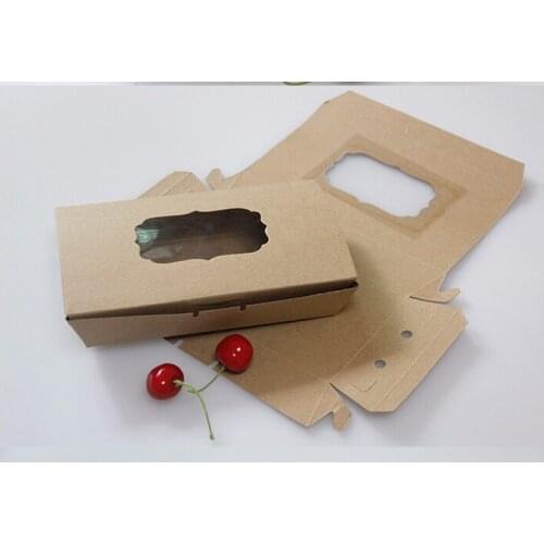30pcs Kraft paper Cup cake box with window,rectangle cardboard box baking Biscuits food packaging with window,Macaron box