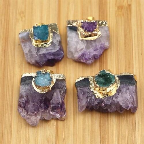 5pcs Natural Stone Crystal Cluster Pendants Round Shape Exquisite Charm for Jewelry Making DIY Necklace Earring Accessories