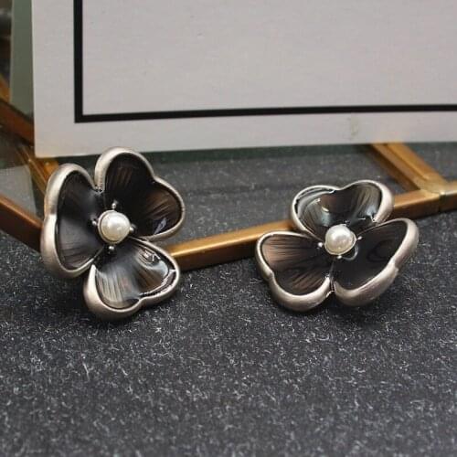 50pcs/wrapped Metal Flower Pearl Embellished Buttons DIY Denim Jacket Trench Coat Womens Accessory Buttons