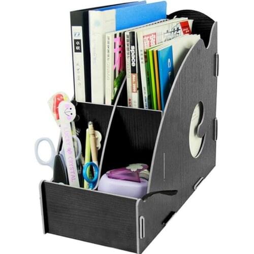 9 Colors Georgie Eco-friendly Hollow Out 4 Girds DIY Wooden Desk Organizer Office Cubbyhole Dorm Storage Box Magazine Holder