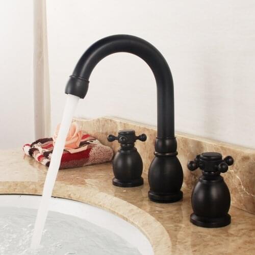Free shipping black antique brass basin faucet antique bronze bathroom tap Dual Holder Three-hole Faucet GZ-7104R
