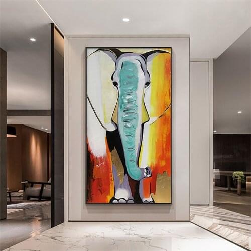 Large Colorful Abstract Canvas Wall Art Painting Elephant Picture Hand Painted Oil Paintings Abstract Artwork Living Room Decor