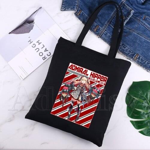 Azur Lane Harajuku Art Shopping Black Bags Canvas Tote Bag Printed Cartoon Reusable Cloth Bag Handbag Shoulder Bags Custom