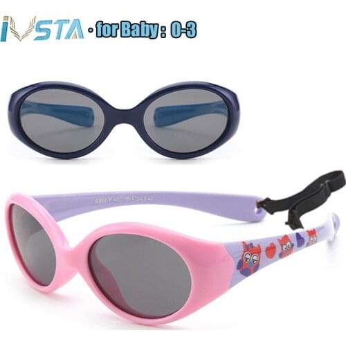 IVSTA 0-3 Baby Sunglasses Kids with Strap Sun Glasses for Children Girls Boys Flexible Silicone TR90 Rubber Polarized No Screw