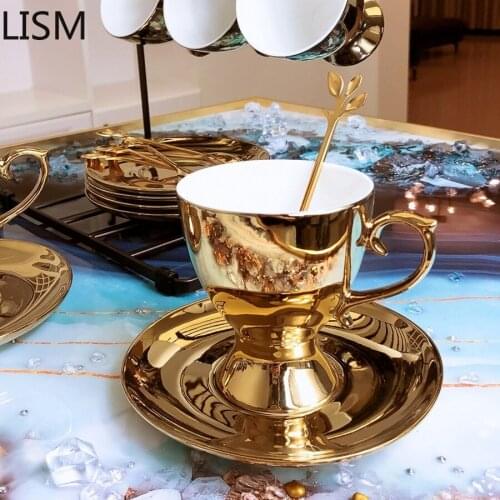 Royal Bone European Personalized Coffee Cups and Saucers Spoon Sets Porcelain Gold White Coffee Mug Home Drinkware Creative Gift