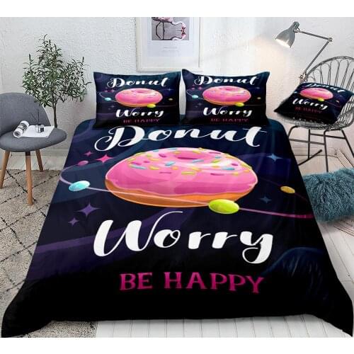 Donuts Bedding Set Cartoon Planets Duvet Cover Set Kids Pink Quilt Cover Set for Girls Food Bedclothes Dessert Home Textile