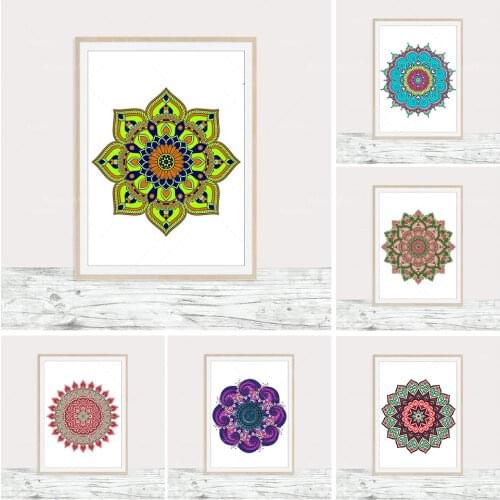 Colorful Mandala Wall Art Prints, Set of 6 Poster, Geometric Wall Art, Modern Yoga Art, Buddhist Art, Spiritual Art Gift, Boho W