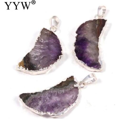 Cute Moon Amethysts Pendant For Necklace Unisex Fashion Jewelry Gift Gold Plated Necklace Pendants 28x20mm-35x24mm Sold By Pc