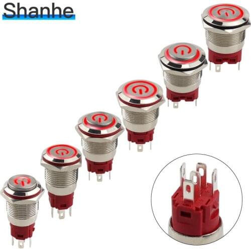 16mm 19mm 22mm 5A Metal Annular Push Button Switch LED Power Push Button Switch Self locking Self reset Type 9V 12V 24V 220V