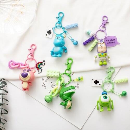 Cute Disney Toy Story Buzz Lightyear Cuddle Dragon Key Chain Big - Eyed Monster Strawberry Bear Keychain Car Pendant Keyring