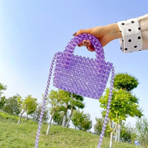 Fashion Acrylic Beading Women Handbags Clear Glass Pearl Shoulder Crossbody Bags Luxury Hollow Transparent Small Tote Summer