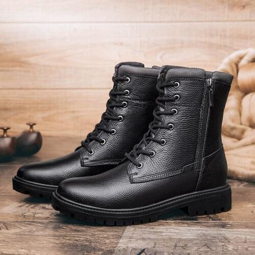 Mens Motorcycle Boots Martin boots black Autumn And Winter High Boots Fashion Boots High Round Toe lace-Up With Zipper Boots
