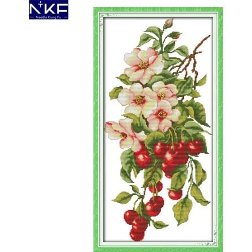 NKF Cherry Pattern Needlework DIY Kit Handmade Cross-stitch Embroidery Kits Chinese Cross Stitch for Christmas Tree Decoration