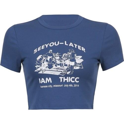 New fashion letter hit color waist short section casual printed T-shirt