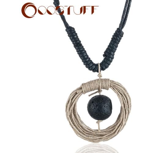 Handmade Braid Rope New Women Jewelry Long Necklace Choker Black Big Lava Stone Pendant collares mujer choker kolye bijoux femme