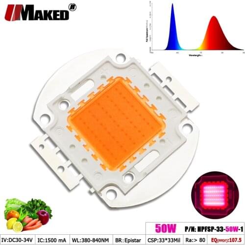 Wholdesale LED Chip 50W 33mil 30-34V 1500mA Full Spectrum 380-840nm Plant Growing Light Chip For Aquarium Light Hydroponice Lamp