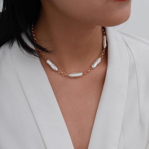 High Quality Goth Baroque Pearl Choker Necklace Women Wedding Kpop Korean White Color Beaded Chain Necklace Aesthetic Jewelry