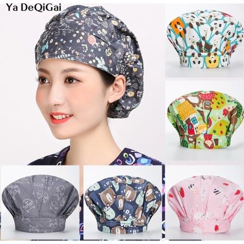 New Lab dust caps women scrubs printing hats for long hair pet grooming caps scrubs women spa beauty salon working hat wholesale