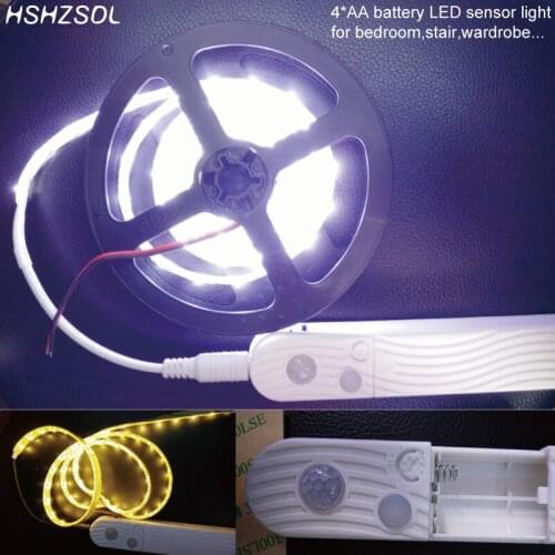Battery power White/W-white LED Strip Light SMD2835 Flexible Motion(day/night choose) LED Sensor Strip Light For Wardrobe Stairs