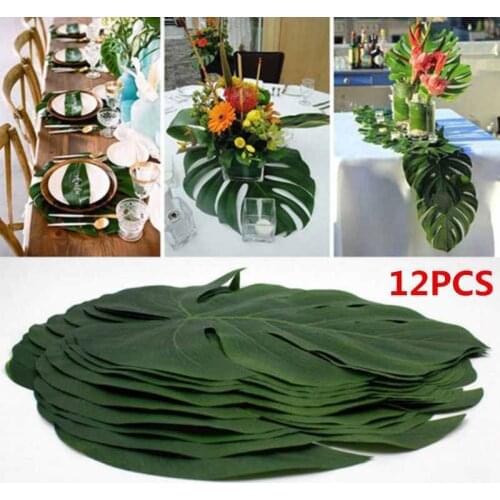 12pcs Tropical Monstera Palm Leaves Vintage Jungle Plant DIY Artificial Leaf Wedding Decorations Table Home Decor Photography