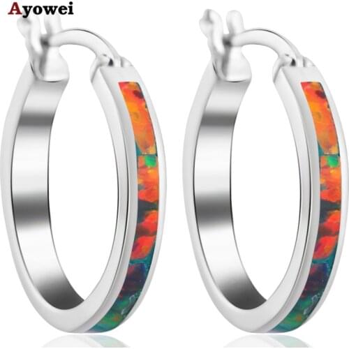 Women accessories earrings Wholesale Retail Round Orange Fire Opal Silver Stamped Hoop Earrings Fashion Jewelry OE470A