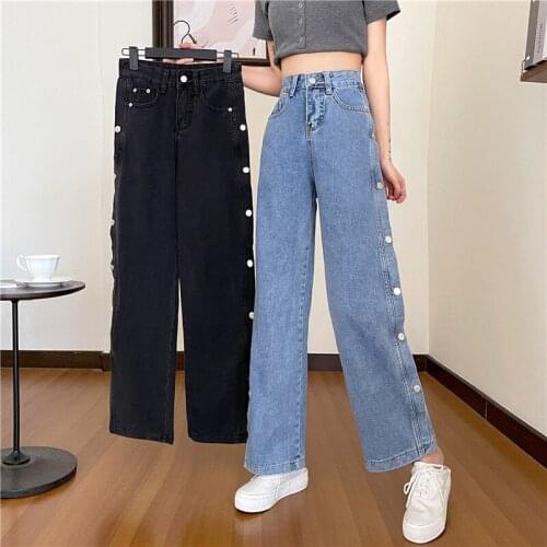 Wide Leg Jeans for Women Bottom Baggy Denim Pants High Waist Full Length Clothing Trousers Vintage Streetwear 2021 New