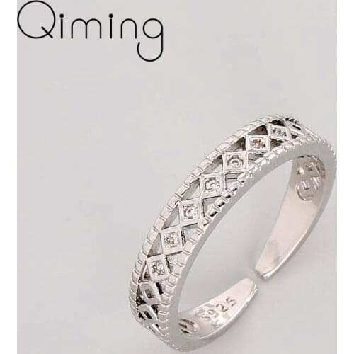 Silver Metal Handmade Simple Rings For Women Vintage Geometric Jewelry Accessories CZ Zircon Knuckle Ring Bague Gift