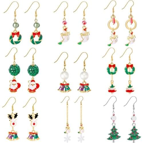 Women Santa Claus Christmas Earrings Snowman Deer Bell Christmas Tree Ear Jewelry Accessories Lovely Xmas Gifts