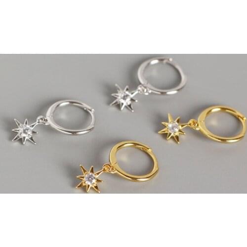 WTLTC Real 925 Sterling Sliver Rhinestones Hoop Earrings for Women Delicate Small Tiny Sun Earrings Drop Ear Huggies Earrings