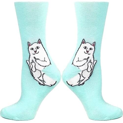 Womens Funny Finger Up Cat Skate Socks