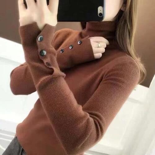 Woman Sweaters Pullover Long Sleeve Pile Style Turtleneck Knitting Womens Tight Sweater Womens Femme Chails