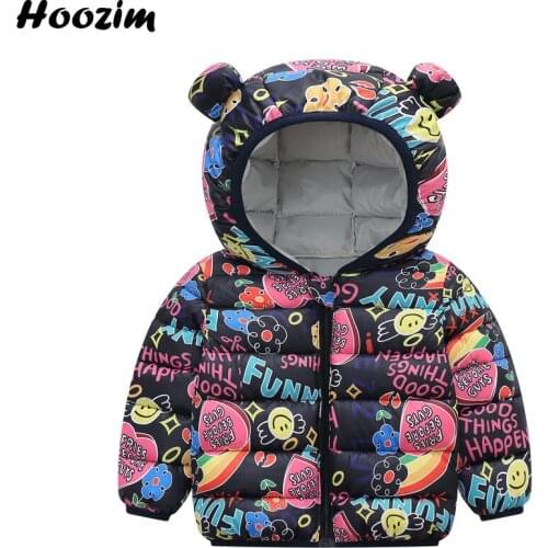 Winter Ultra Light Graffiti Jacket For Girls 18M To 6 Years Beige Cartoon Smile Parkas Outerwear Kids Print Quilted Coat Boys
